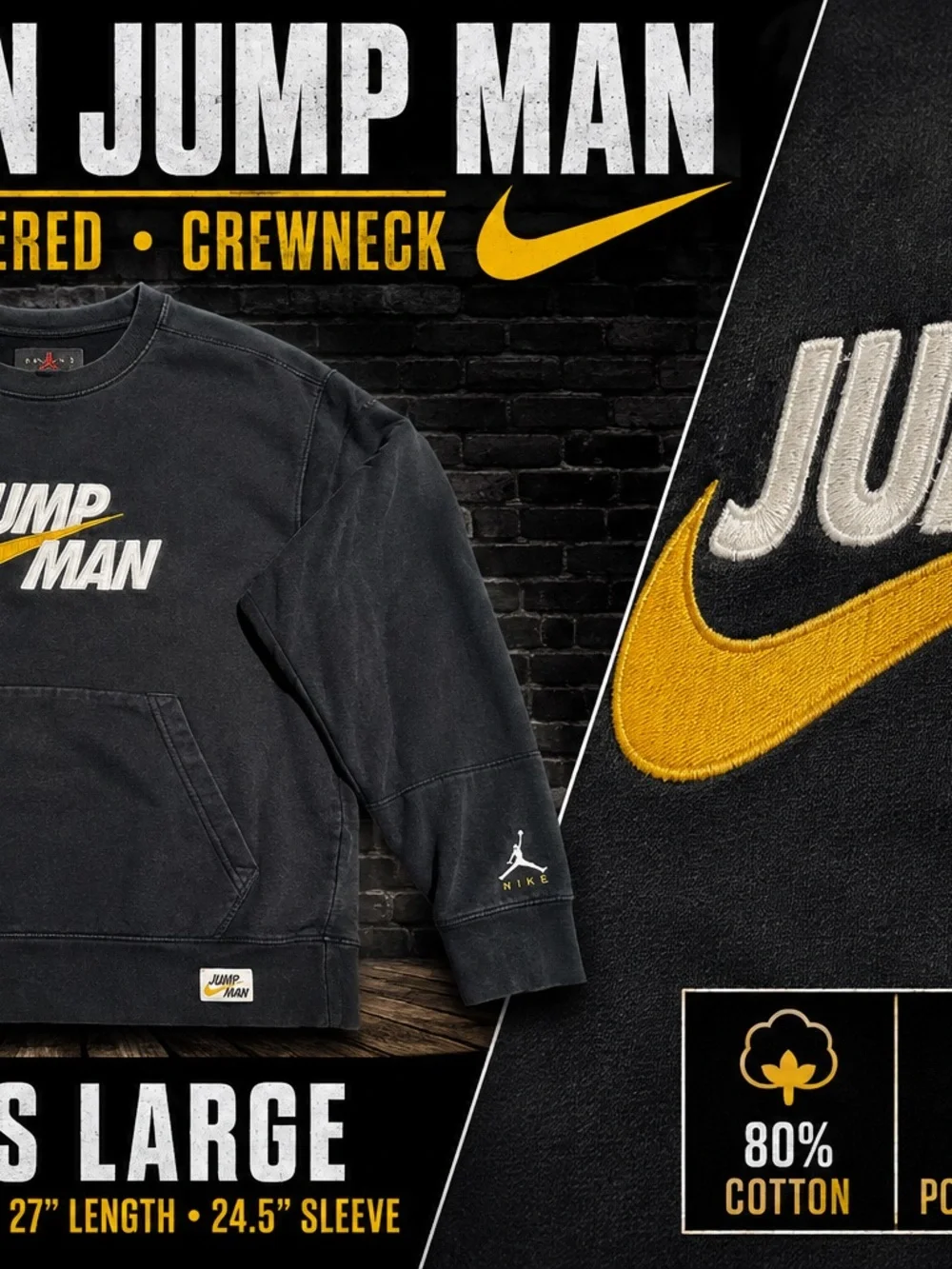 Jordan Black Crewneck Sweater with Gold Accents